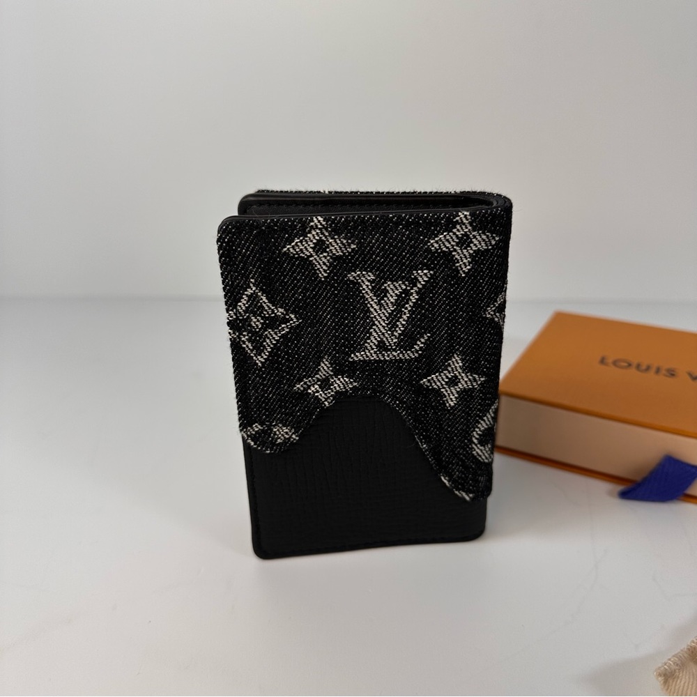 X NIGO Taurillon Monogram Denim Drip Pocket Organizer Black - Picture 7 of 12